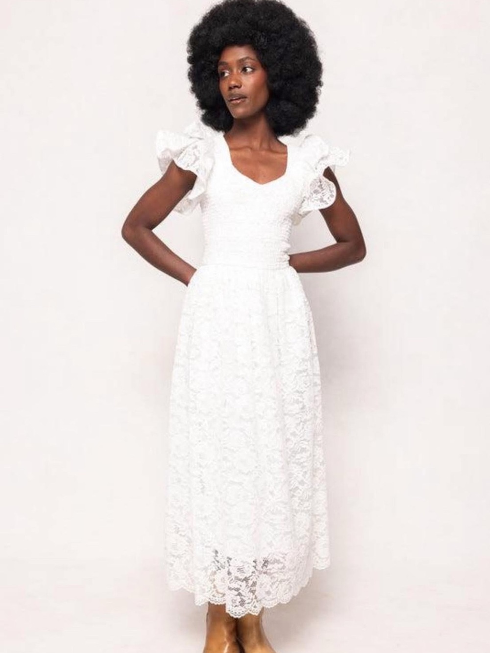 Ivy City Co Hattie Dress White Lace Midi 1X Modest Bridal Shower Cottagecore